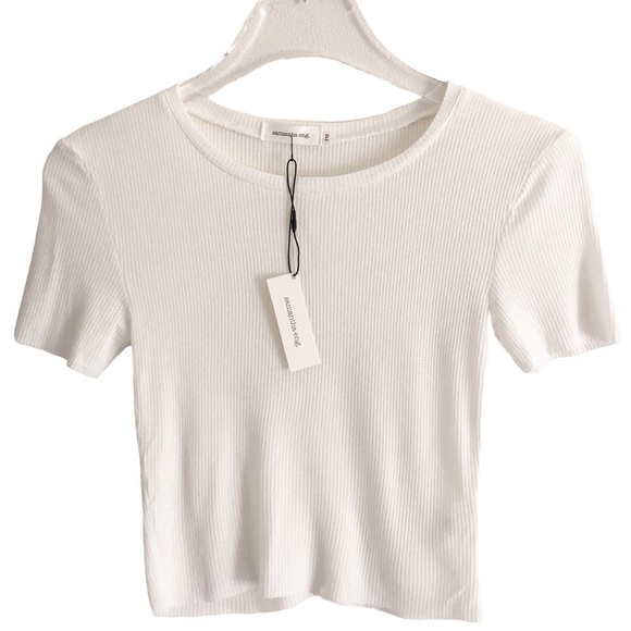 Samantha Eng Crop Tee Ribbed Knit Short White Small - Picture 1 of 7